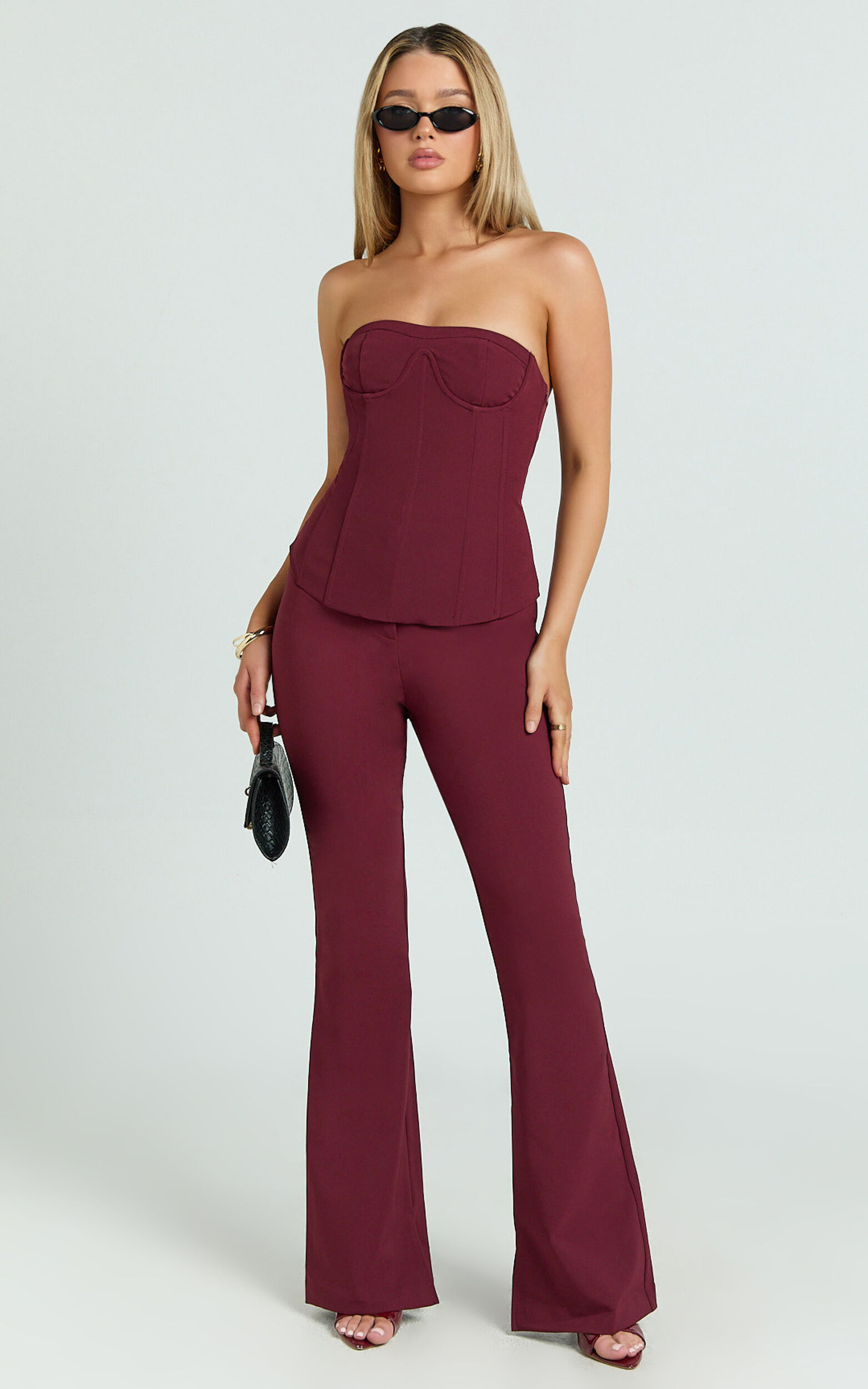Irene Pants - Mid Rise Split Hem Bootleg Pants in Wine 10 Irene Pants - Mid Rise Split Hem Bootleg Pants in Wine