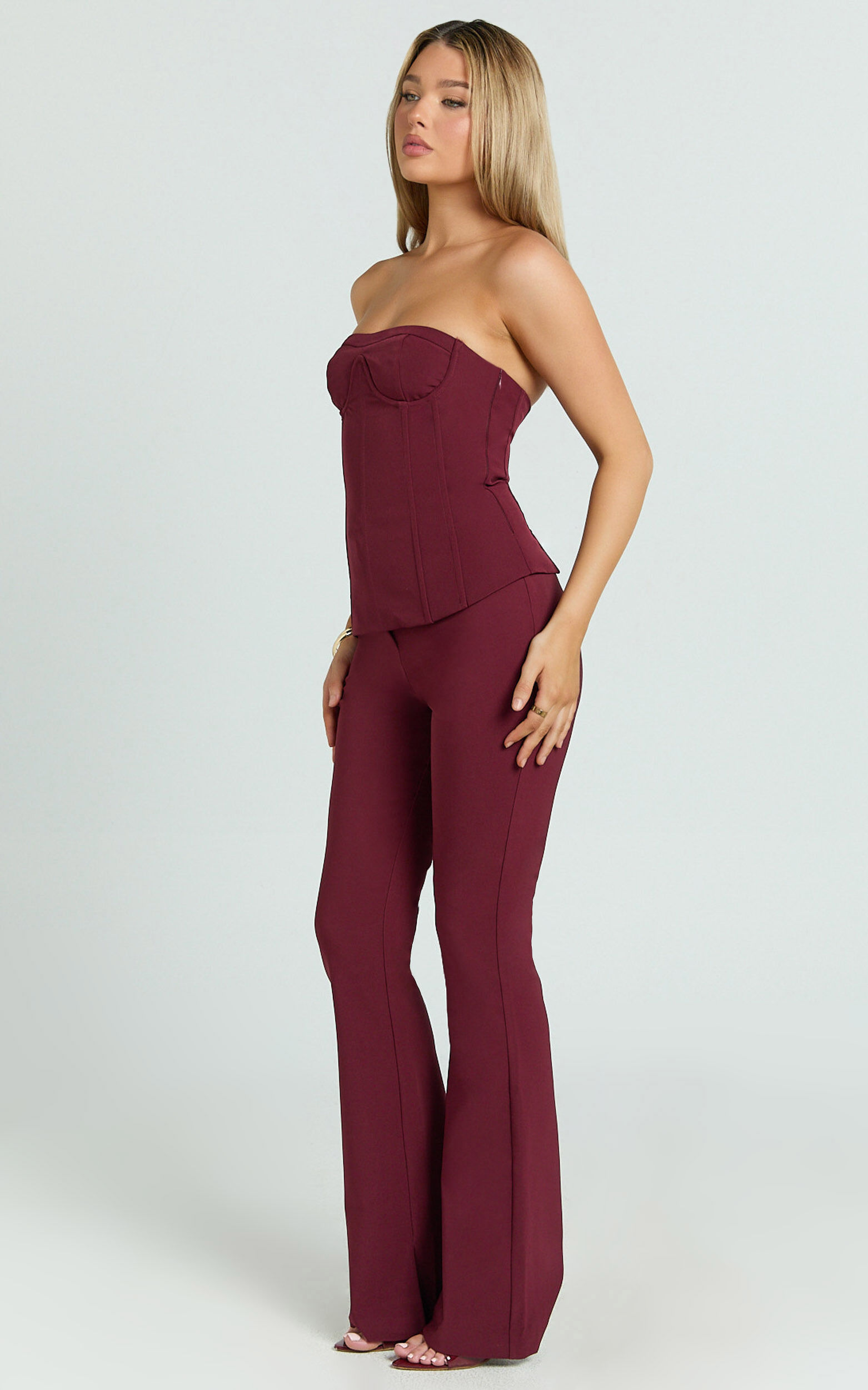 Irene Pants - Mid Rise Split Hem Bootleg Pants in Wine 11 Irene Pants - Mid Rise Split Hem Bootleg Pants in Wine