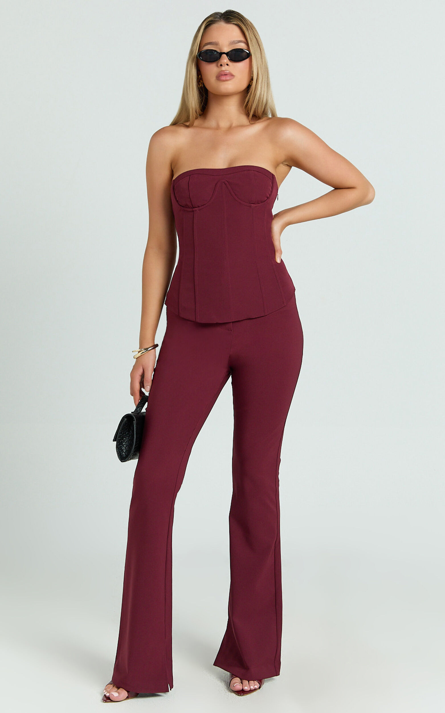 Irene Pants - Mid Rise Split Hem Bootleg Pants in Wine 12 Irene Pants - Mid Rise Split Hem Bootleg Pants in Wine