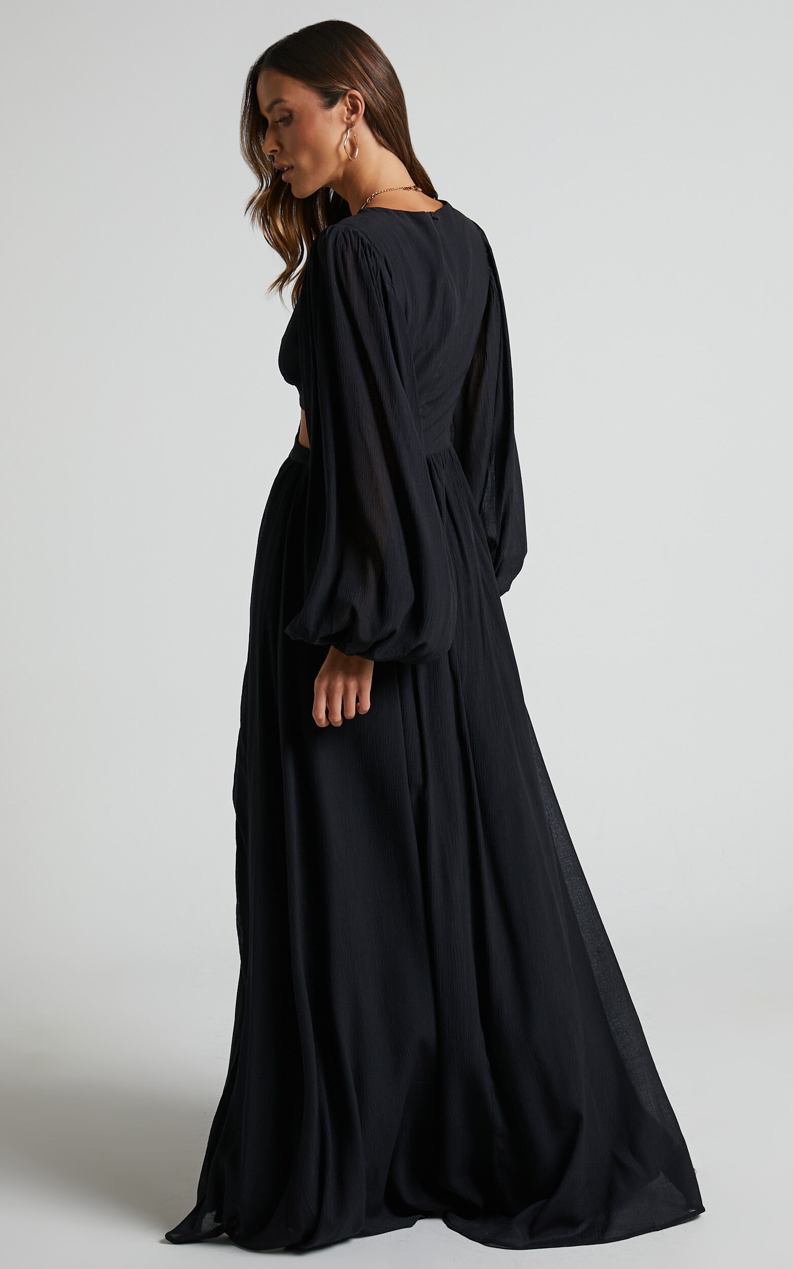 Paige Maxi Dress - Side Cut Out Balloon Sleeve Dress in Black 15 Paige Maxi Dress - Side Cut Out Balloon Sleeve Dress in Black