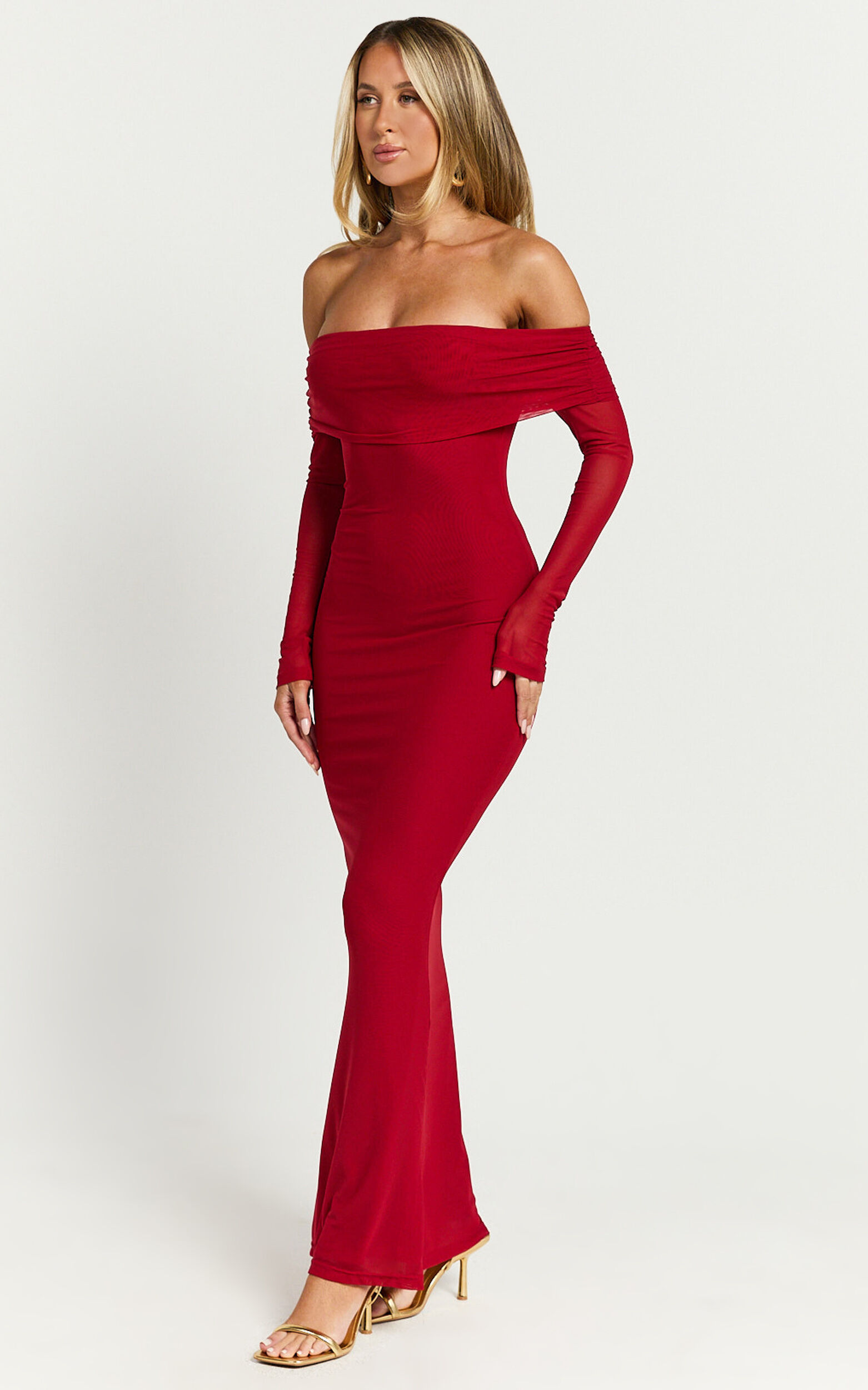 Bethanie Maxi Dress - Off The Shoulder Mesh Dress in Red 12 Bethanie Maxi Dress - Off The Shoulder Mesh Dress in Red