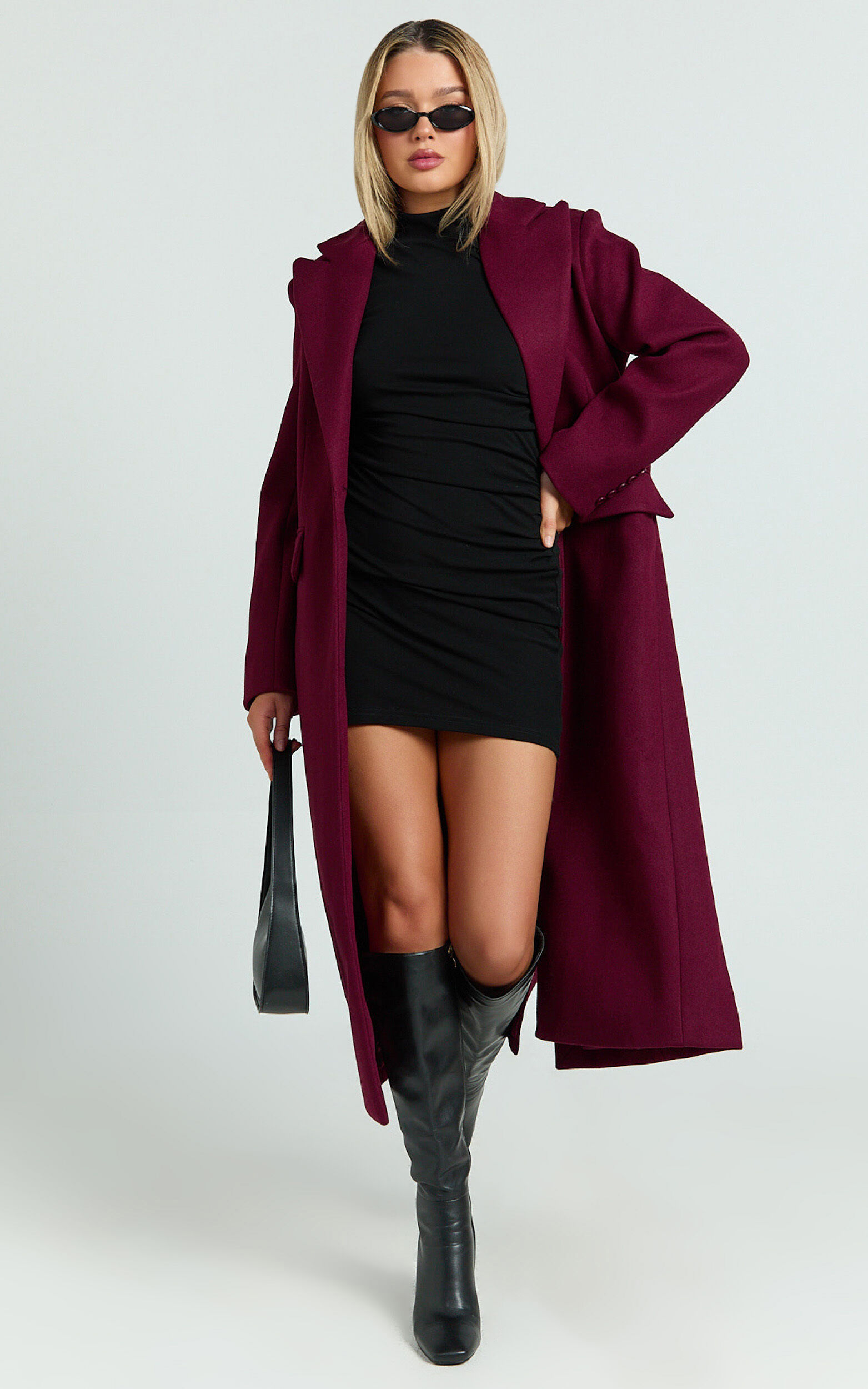 Michaela Coat - Oversized Lapel Single Button Coat in Wine 9 Michaela Coat - Oversized Lapel Single Button Coat in Wine