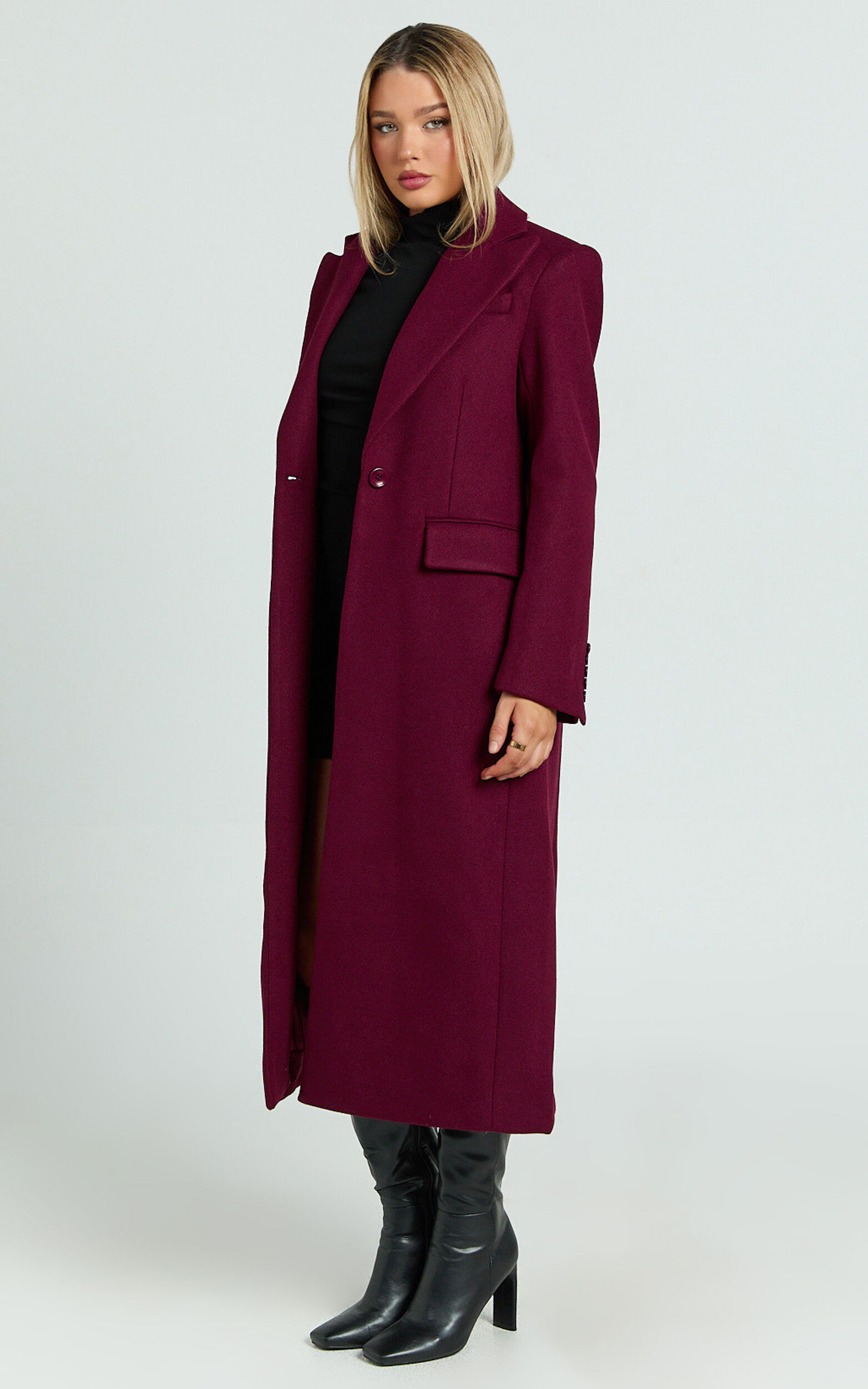 Michaela Coat - Oversized Lapel Single Button Coat in Wine 10 Michaela Coat - Oversized Lapel Single Button Coat in Wine