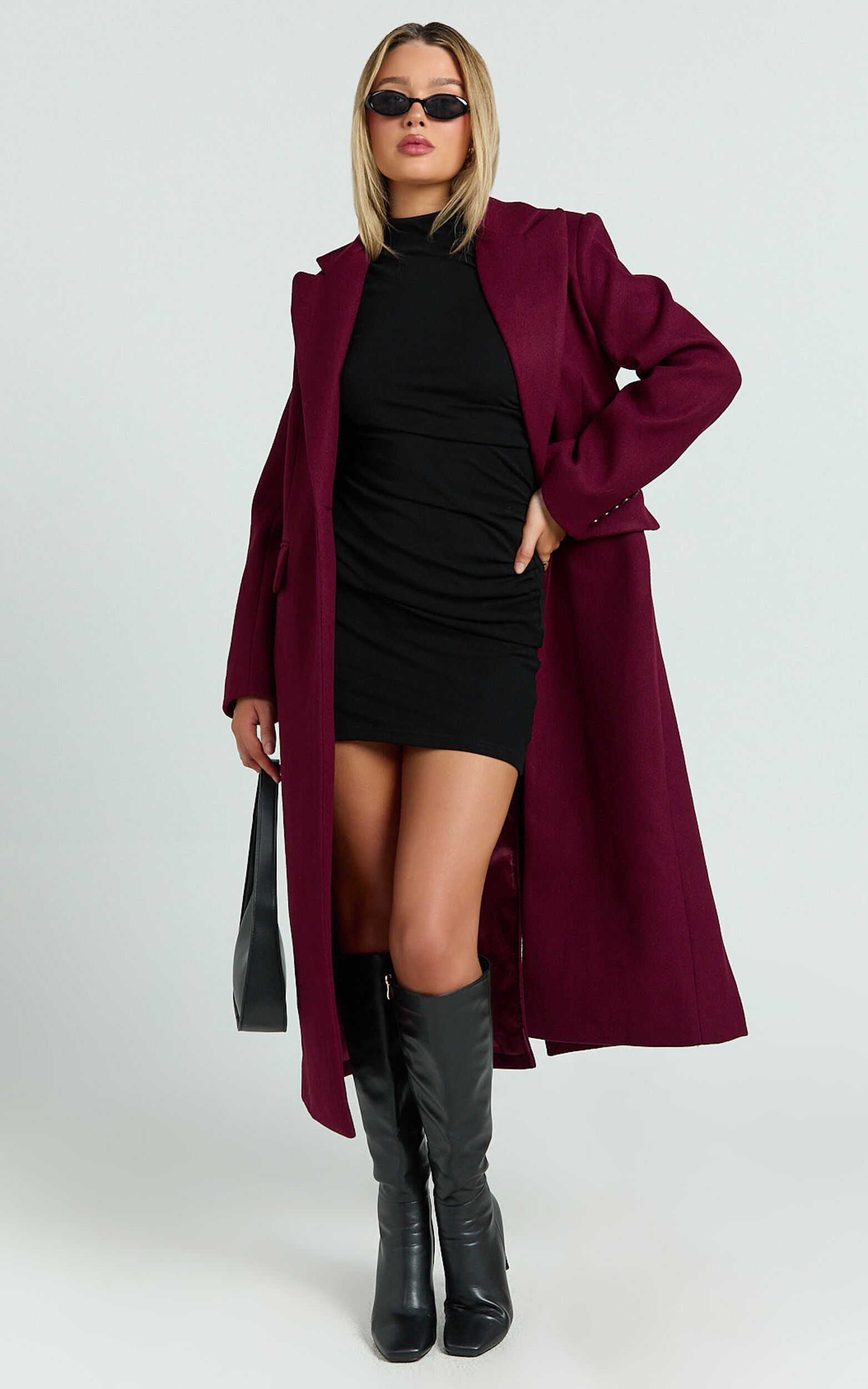 Michaela Coat - Oversized Lapel Single Button Coat in Wine 11 Michaela Coat - Oversized Lapel Single Button Coat in Wine