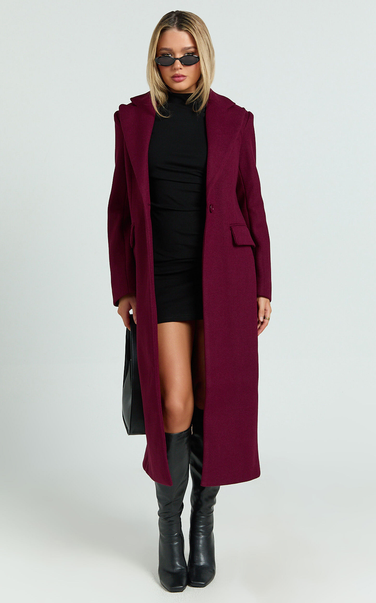 Michaela Coat - Oversized Lapel Single Button Coat in Wine 12 Michaela Coat - Oversized Lapel Single Button Coat in Wine