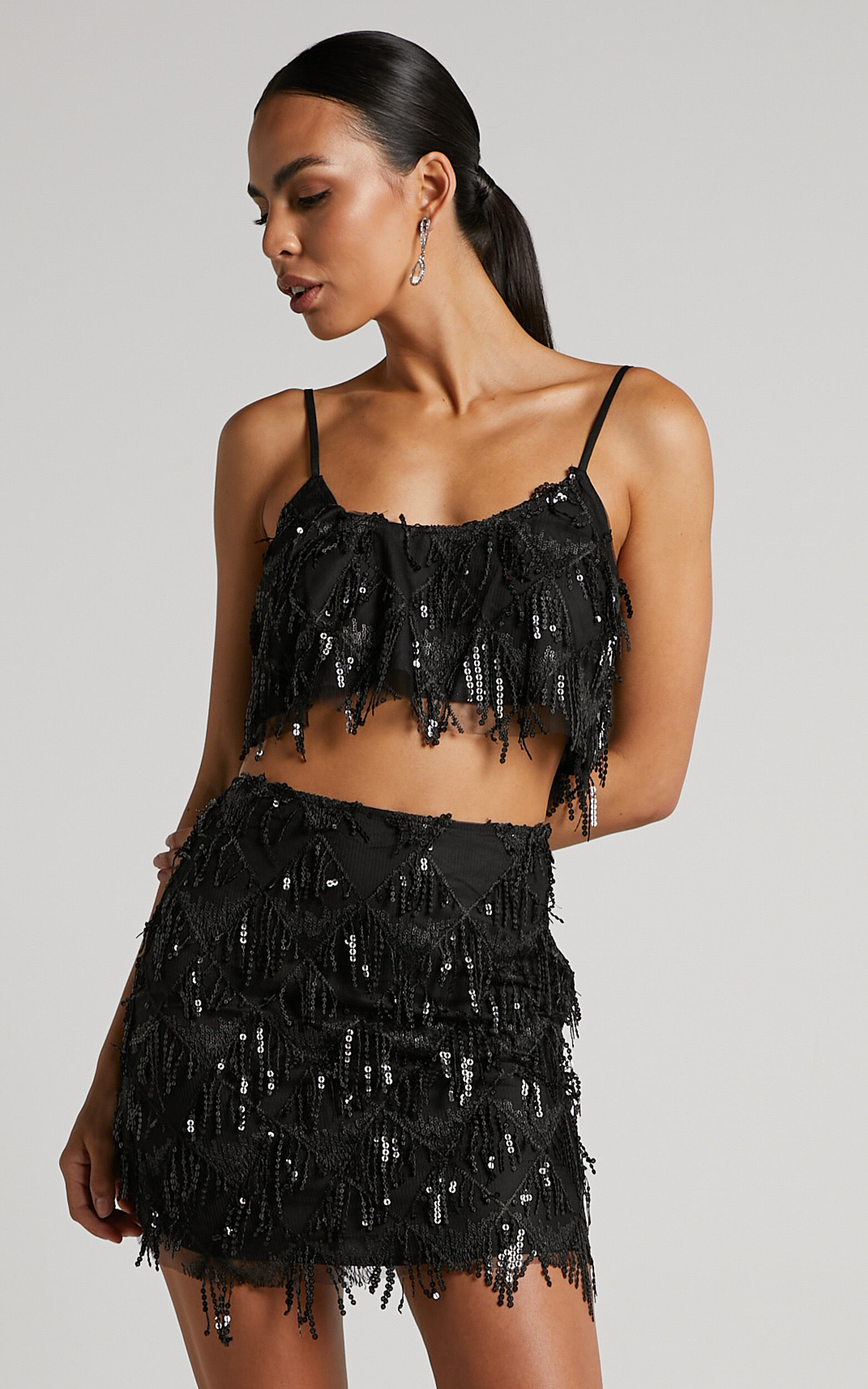 Khrizza Mini Skirt - Sequin Diamond Mesh Skirt in Black 1 Khrizza Mini Skirt - Sequin Diamond Mesh Skirt in Black