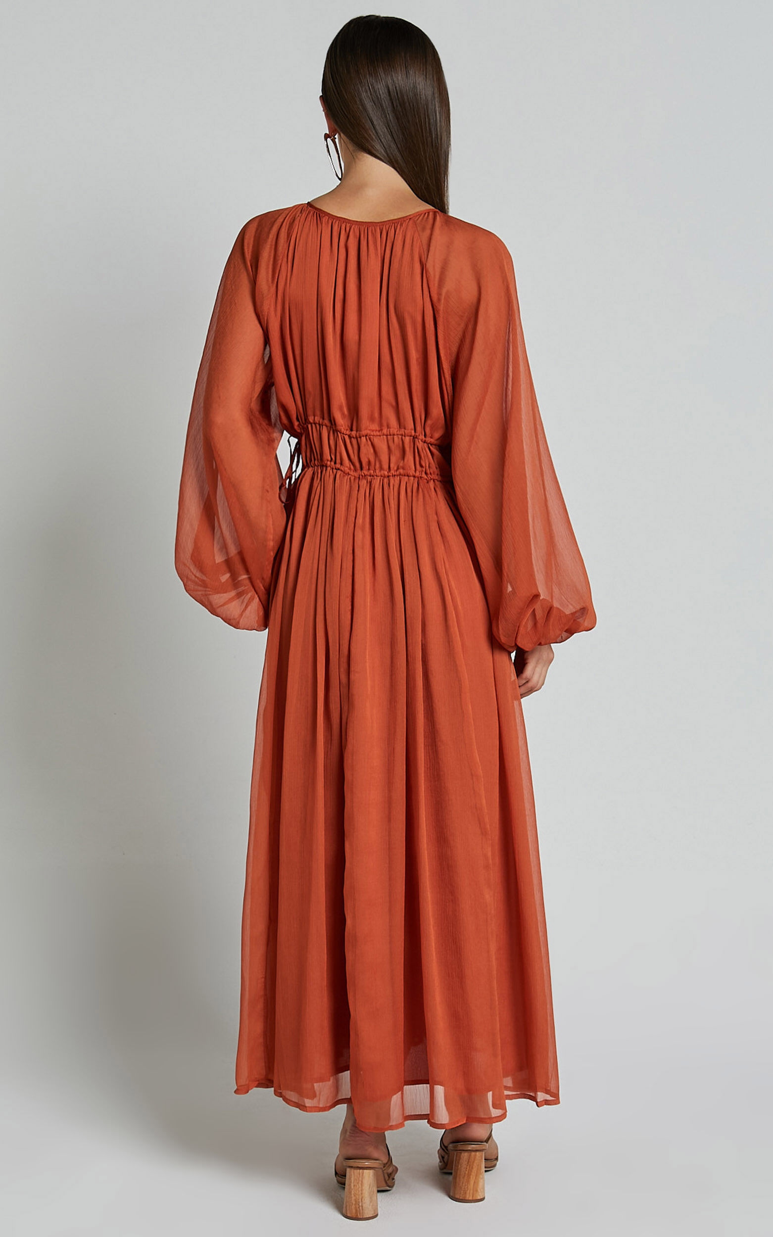 Roxanna Maxi Dress - Long Sleeve Ruched Waist Dress in Rust 13 Roxanna Maxi Dress - Long Sleeve Ruched Waist Dress in Rust