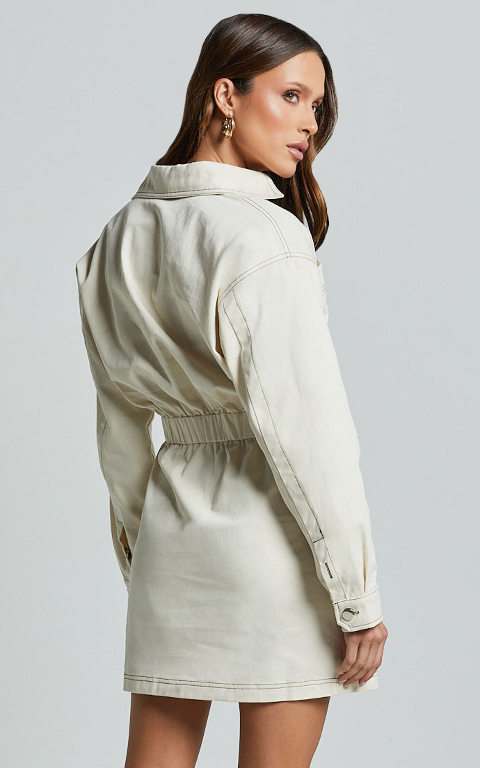 Lilianna Mini Dress - V Neck Long Sleeve Wrap Dress in Cream 10 Lilianna Mini Dress - V Neck Long Sleeve Wrap Dress in Cream