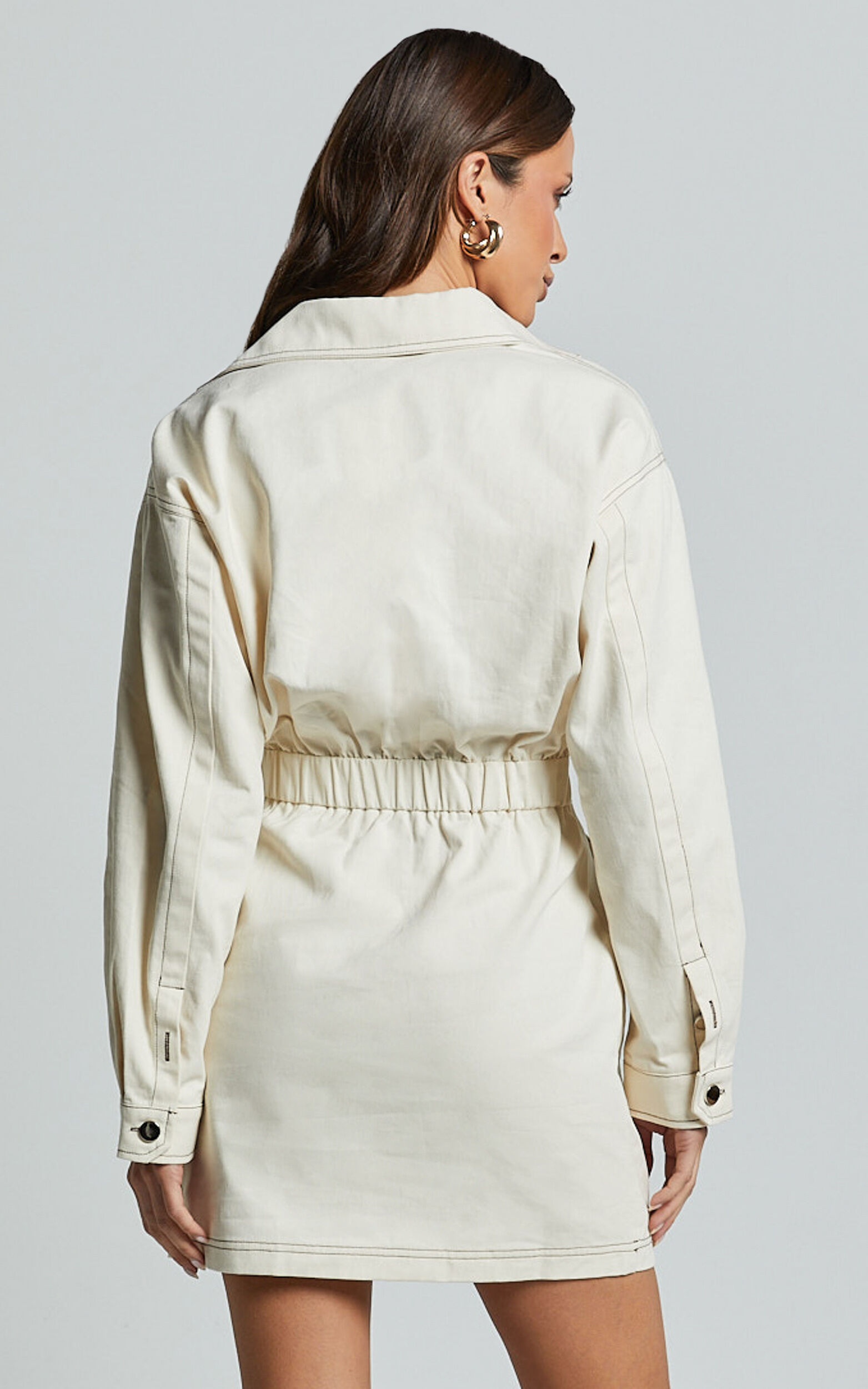 Lilianna Mini Dress - V Neck Long Sleeve Wrap Dress in Cream 12 Lilianna Mini Dress - V Neck Long Sleeve Wrap Dress in Cream
