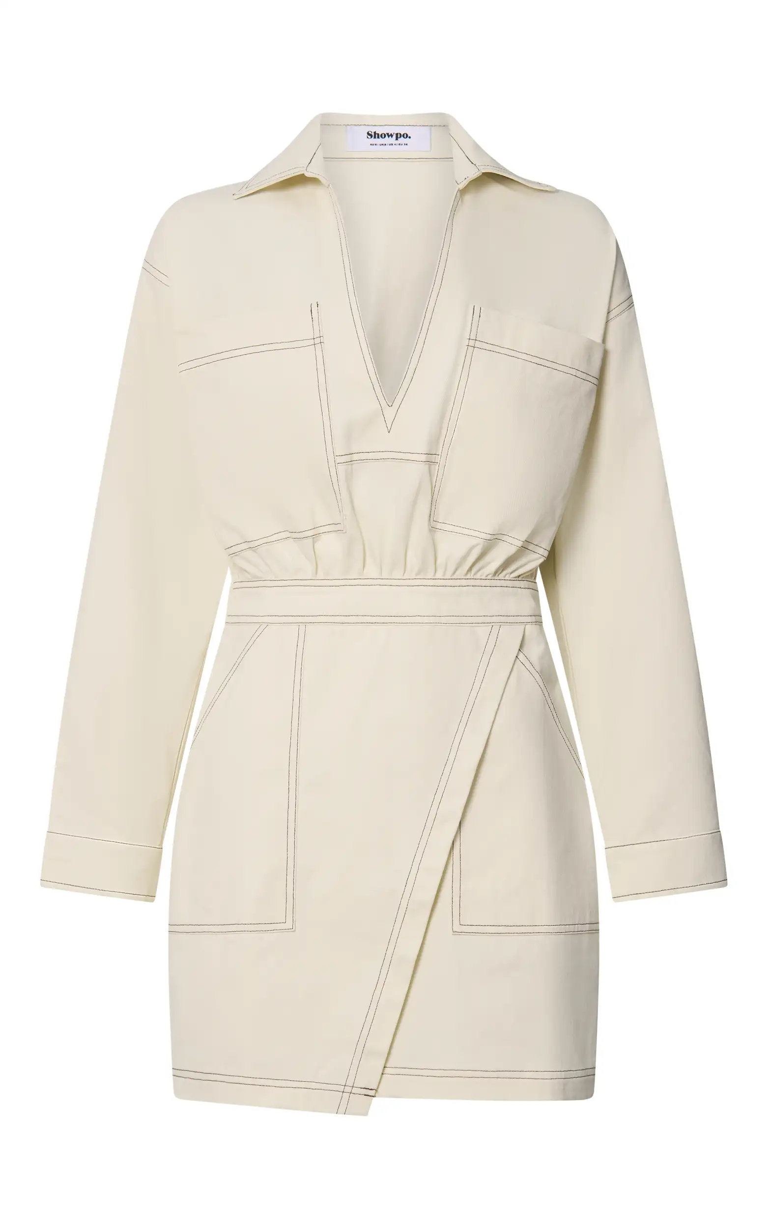 Lilianna Mini Dress - V Neck Long Sleeve Wrap Dress in Cream 14 Lilianna Mini Dress - V Neck Long Sleeve Wrap Dress in Cream