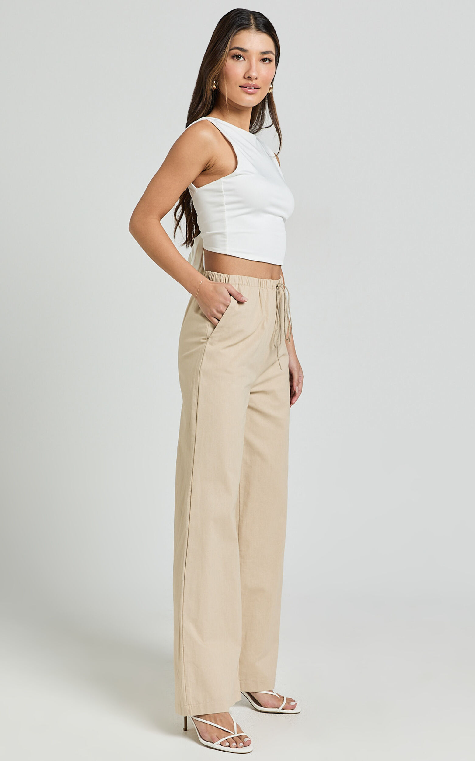 Abbey Pants - Wide Leg Drawstring Linen Look Pants in Natural 10 Abbey Pants - Wide Leg Drawstring Linen Look Pants in Natural