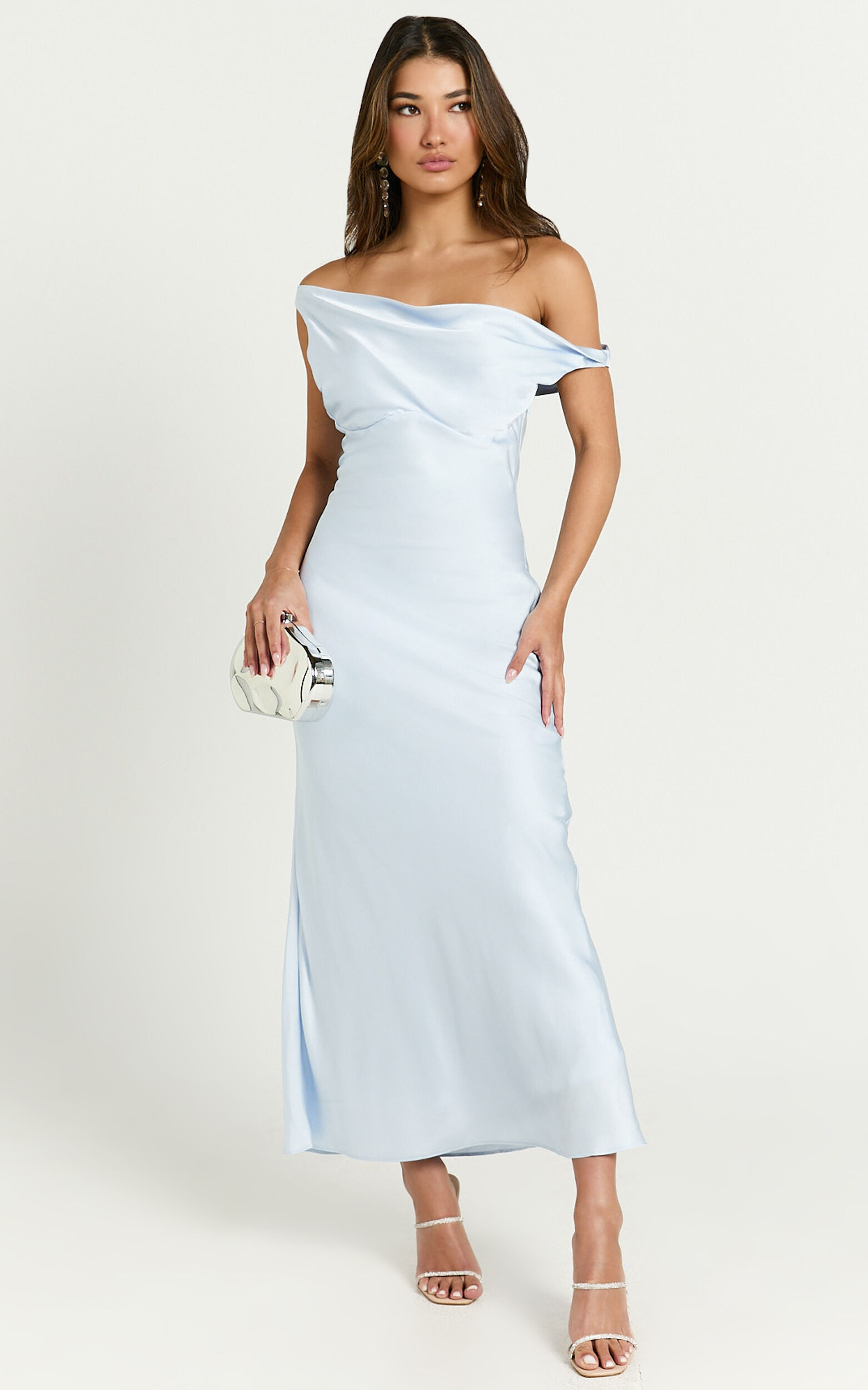 Alexia Midi Dress - One Shoulder Bust Slip Dress in Ice Blue 1 Alexia Midi Dress - One Shoulder Bust Slip Dress in Ice Blue