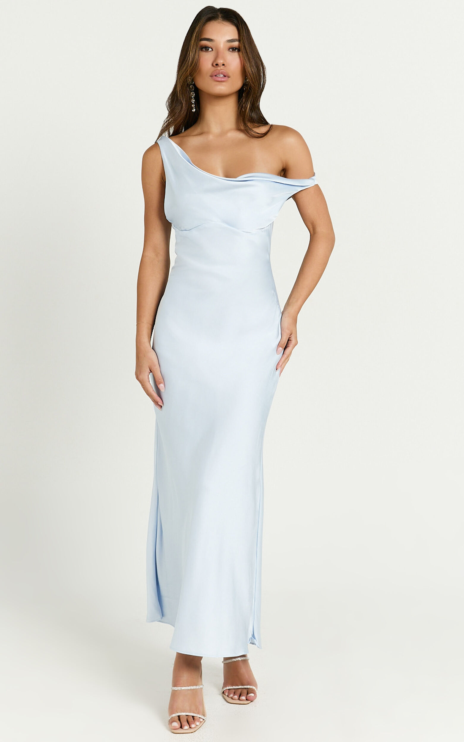 Alexia Midi Dress - One Shoulder Bust Slip Dress in Ice Blue 9 Alexia Midi Dress - One Shoulder Bust Slip Dress in Ice Blue