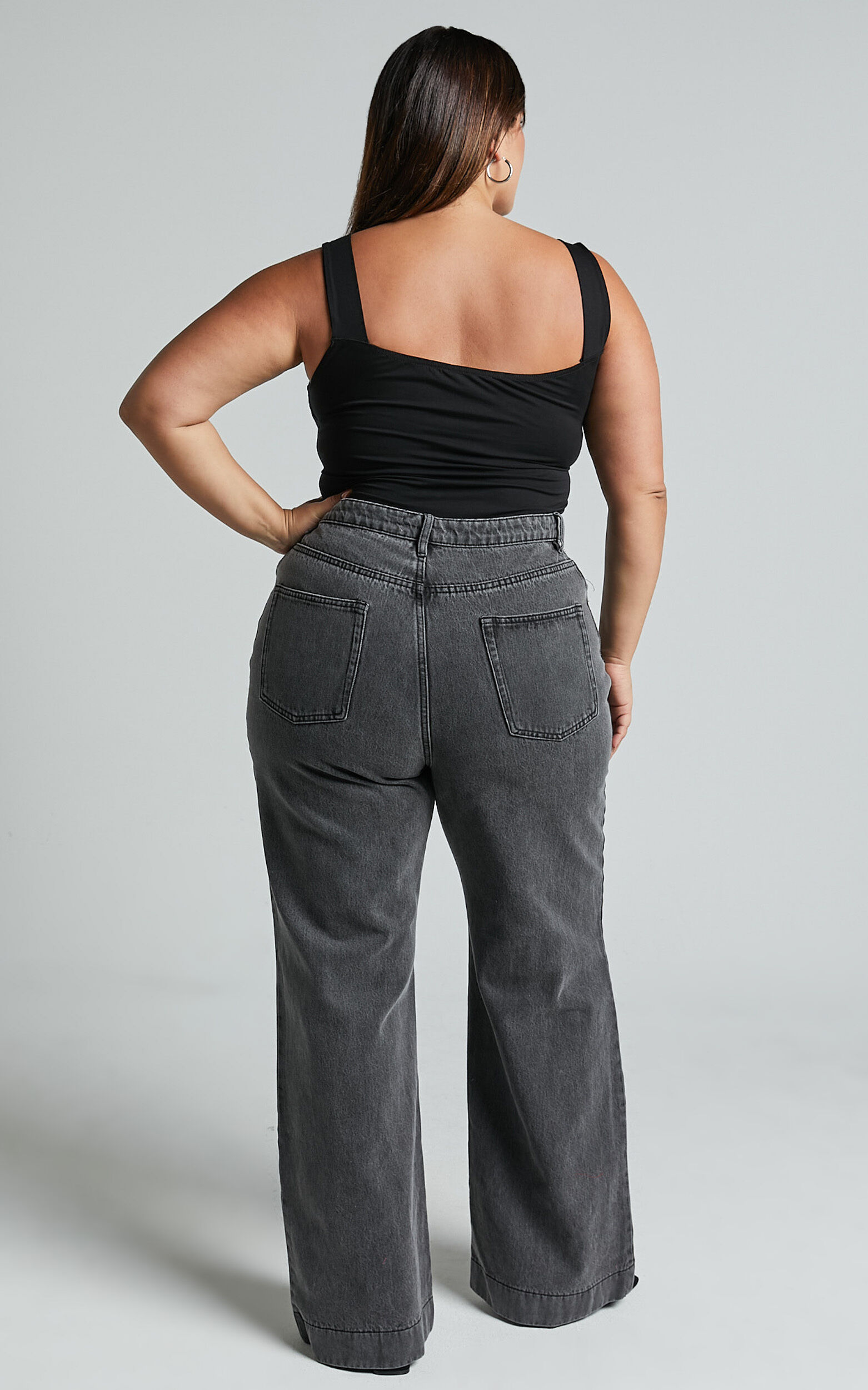 Emman Jeans - High Waisted Cotton Wide Leg Denim Jeans in Washed Black 15 Emman Jeans - High Waisted Cotton Wide Leg Denim Jeans in Washed Black
