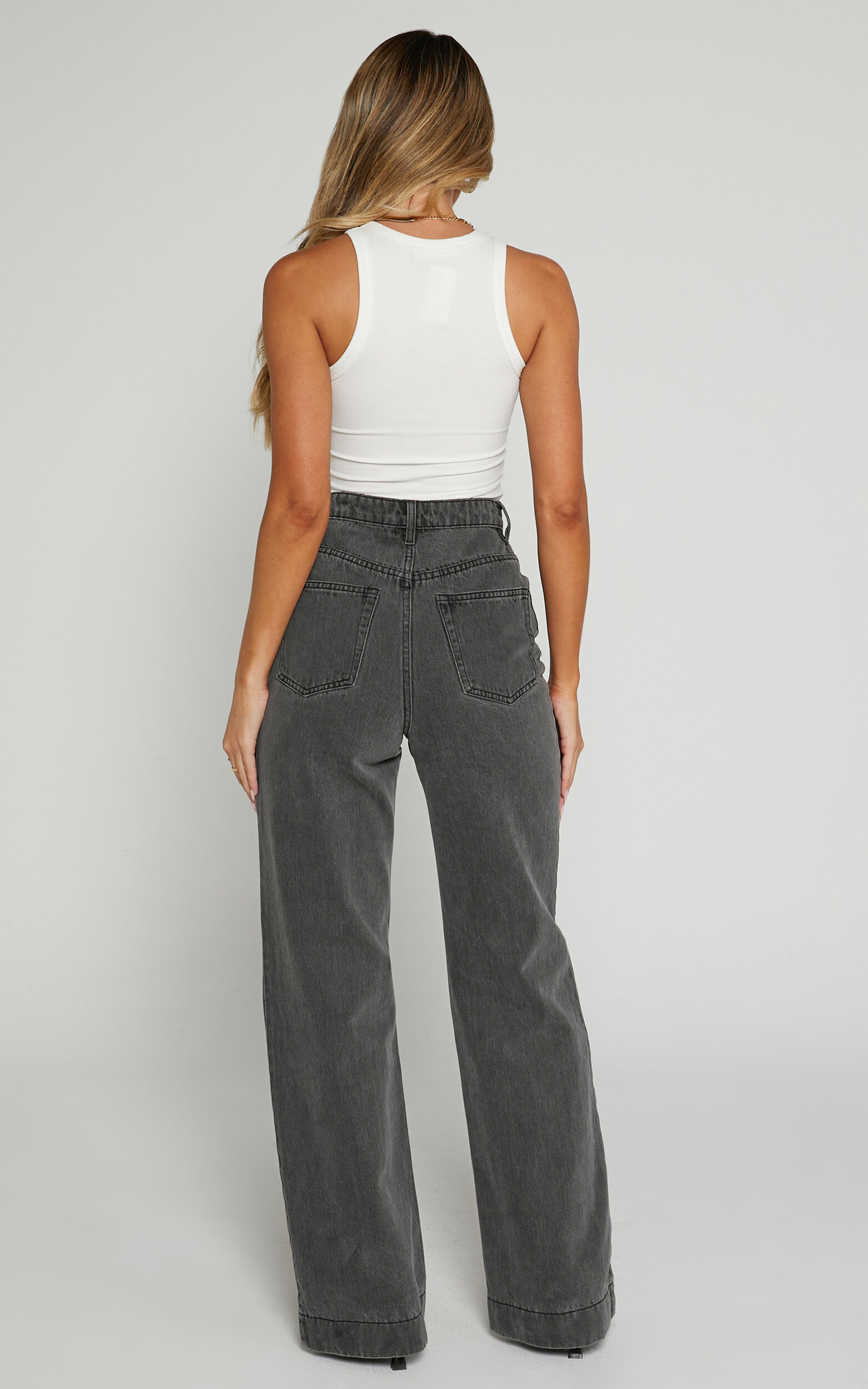 Emman Jeans - High Waisted Cotton Wide Leg Denim Jeans in Washed Black 16 Emman Jeans - High Waisted Cotton Wide Leg Denim Jeans in Washed Black