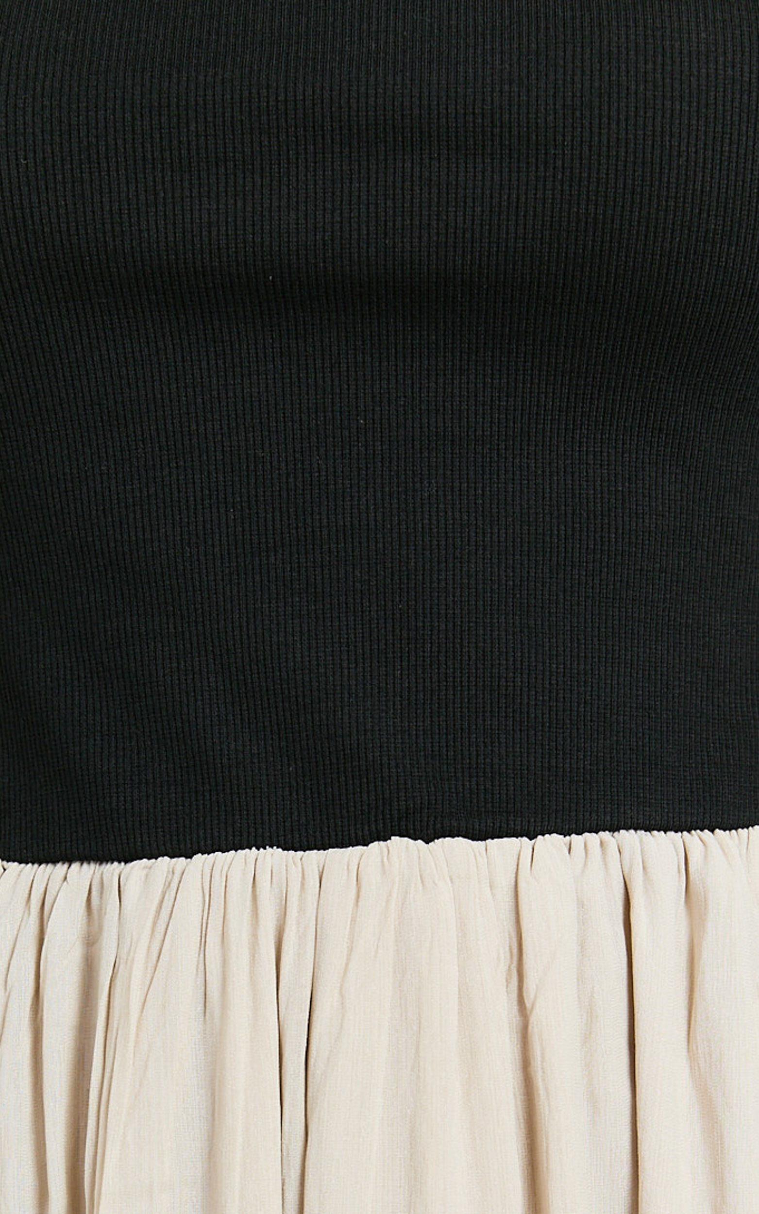 Hermie Midi Dress - Short Sleeve Contrast Dress in Black & Beige 14 Hermie Midi Dress - Short Sleeve Contrast Dress in Black & Beige
