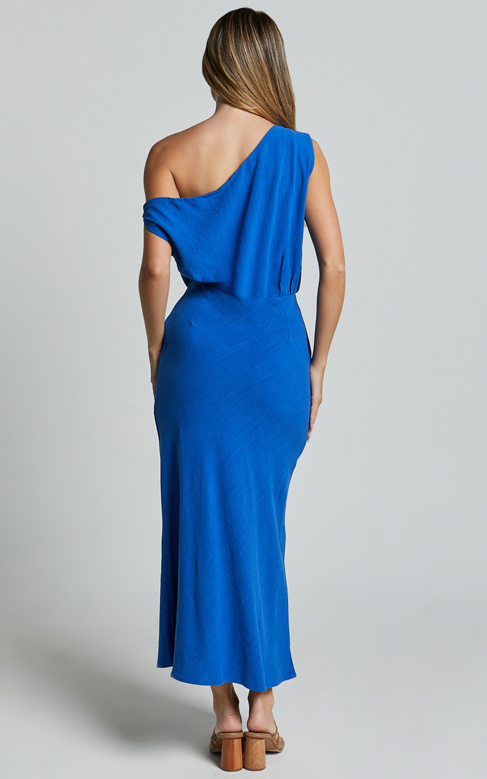 Jacqueline Midi Dress - Linen One Shoulder Dress in Cobalt 16 Jacqueline Midi Dress - Linen One Shoulder Dress in Cobalt
