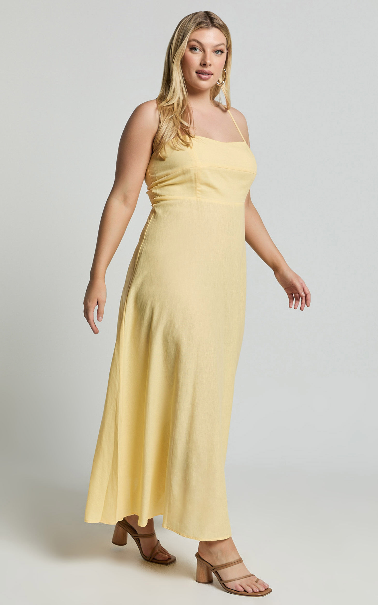 Brette Midi Dress - Linen Straight Neck Strappy Fit And Flare Dress in Lemon 12 Brette Midi Dress - Linen Straight Neck Strappy Fit And Flare Dress in Lemon