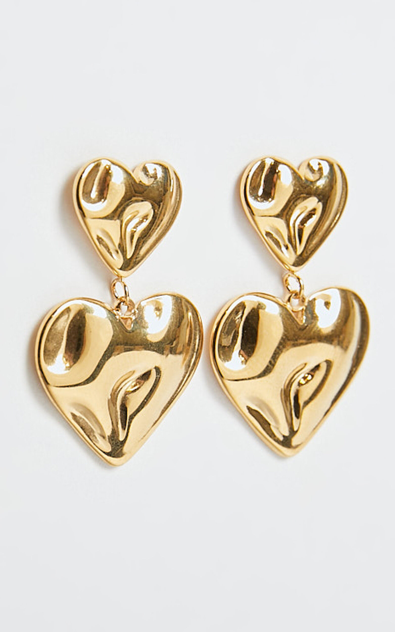 Khrizza Earrings - Distressed Double Heart Drop Earrings in Gold 7 Khrizza Earrings - Distressed Double Heart Drop Earrings in Gold