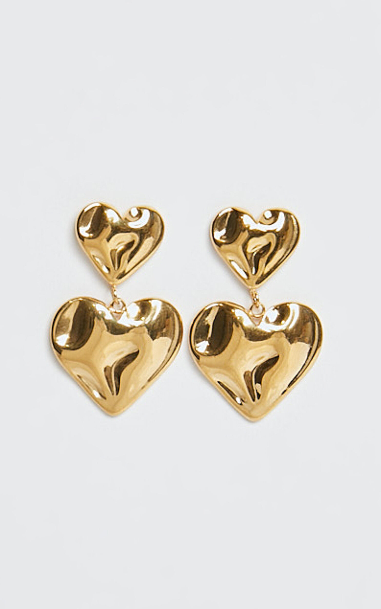 Khrizza Earrings - Distressed Double Heart Drop Earrings in Gold 9 Khrizza Earrings - Distressed Double Heart Drop Earrings in Gold