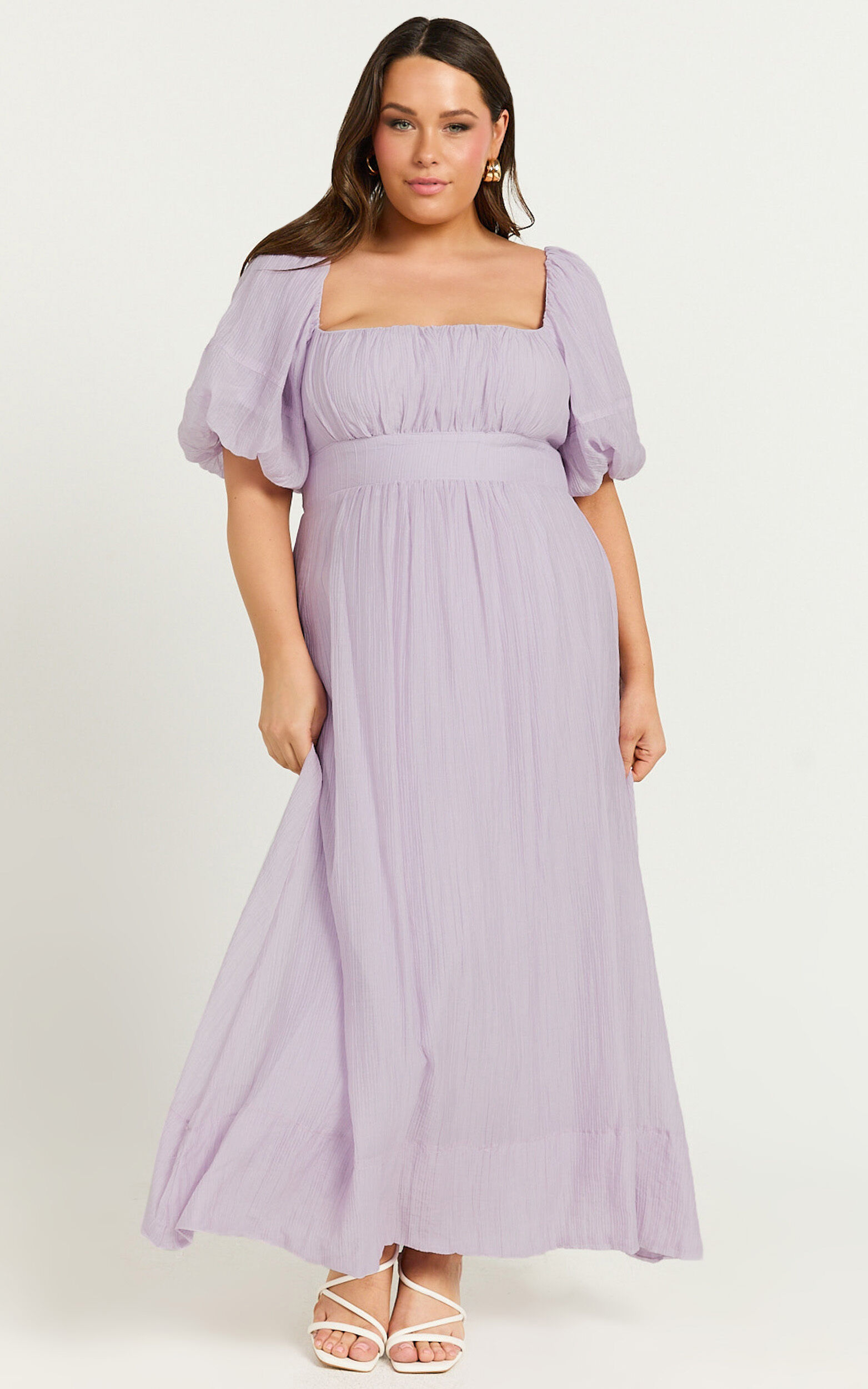 Roshina Midi Dress - Straight Neck Puff Sleeve Dress in Lavender 10 Roshina Midi Dress - Straight Neck Puff Sleeve Dress in Lavender