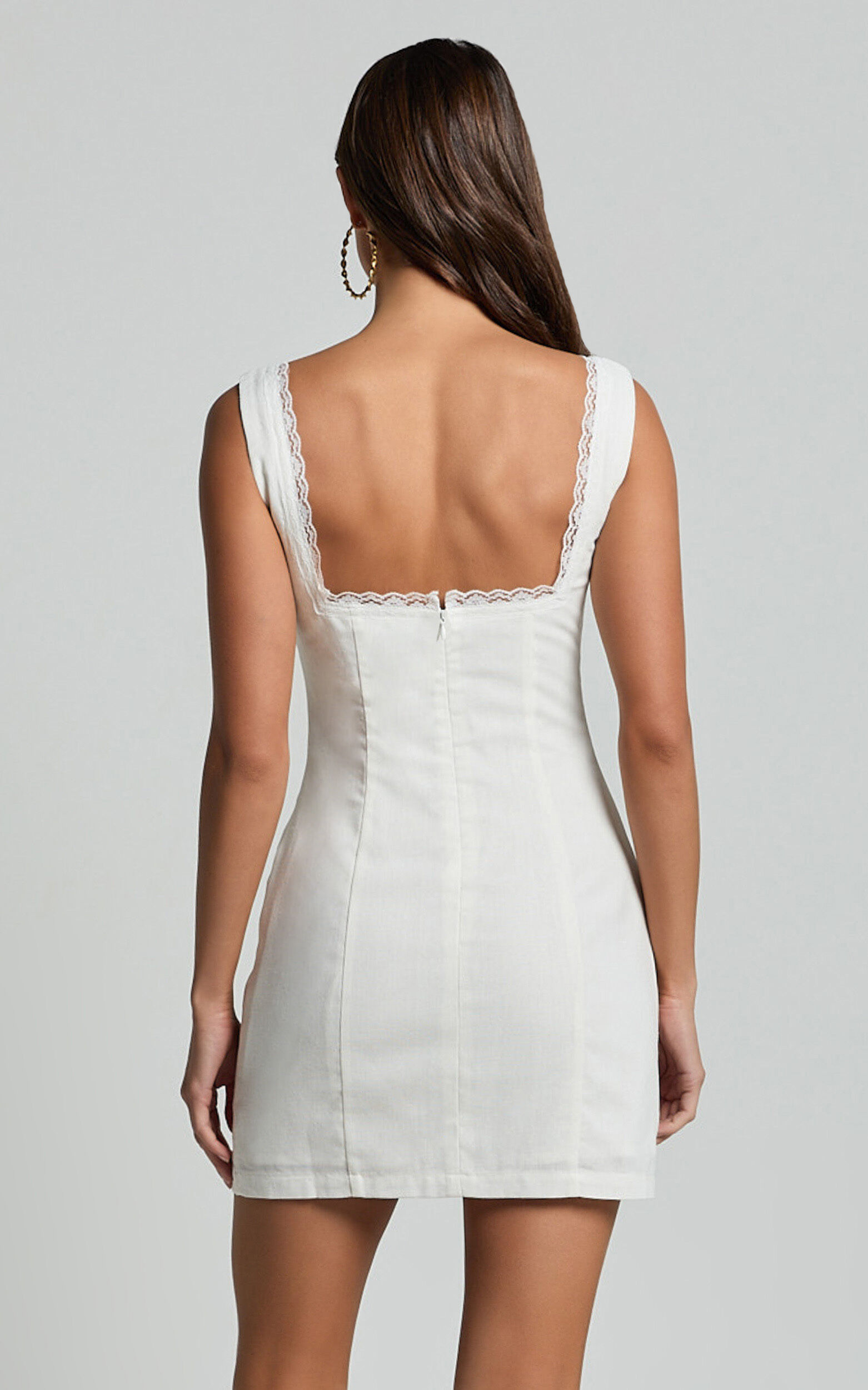 Flynn Mini Linen Blend Dress - Lace Trim Square Neck Tie Front Dress in Ivory 12 Flynn Mini Linen Blend Dress - Lace Trim Square Neck Tie Front Dress in Ivory