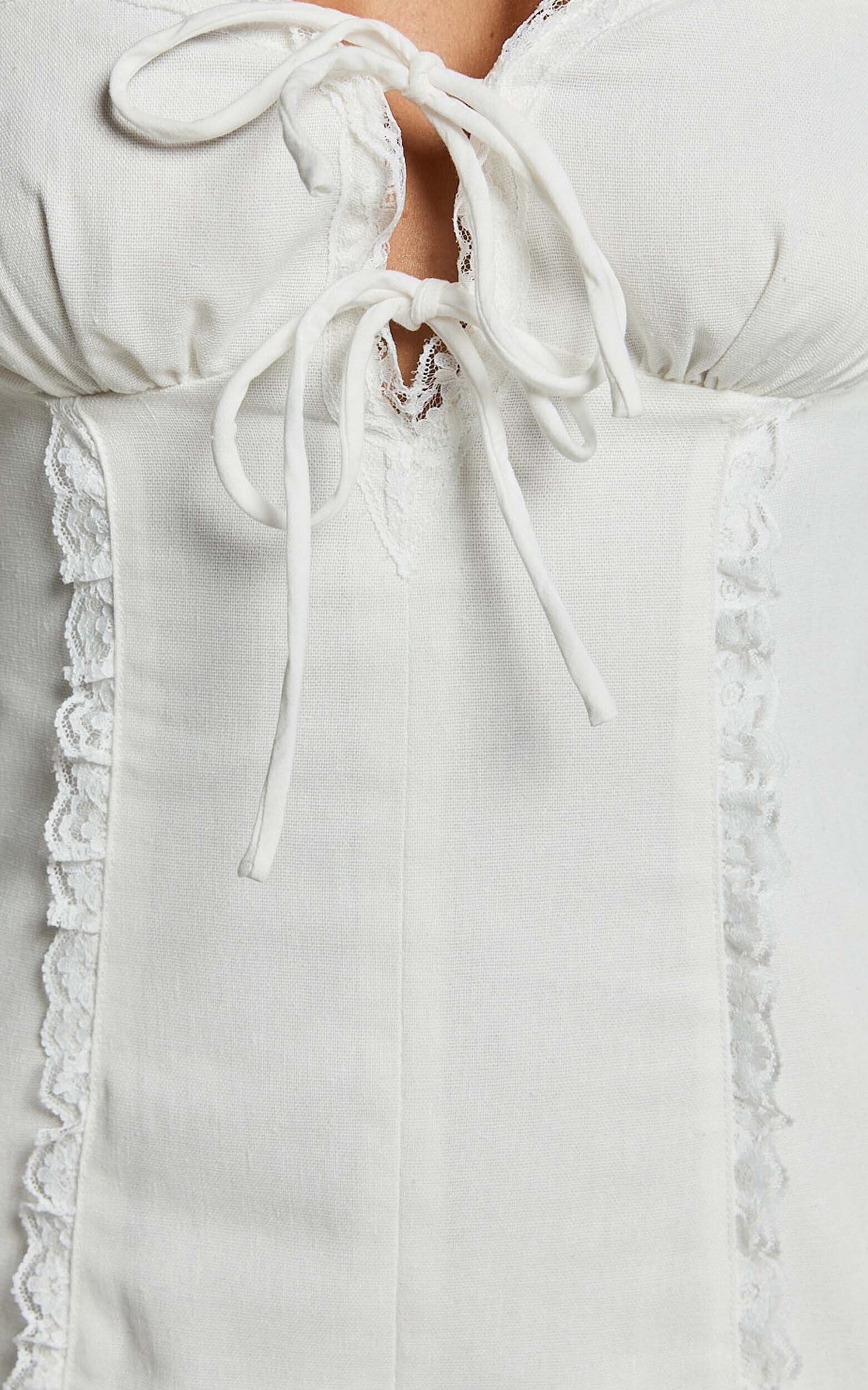 Flynn Mini Linen Blend Dress - Lace Trim Square Neck Tie Front Dress in Ivory 13 Flynn Mini Linen Blend Dress - Lace Trim Square Neck Tie Front Dress in Ivory