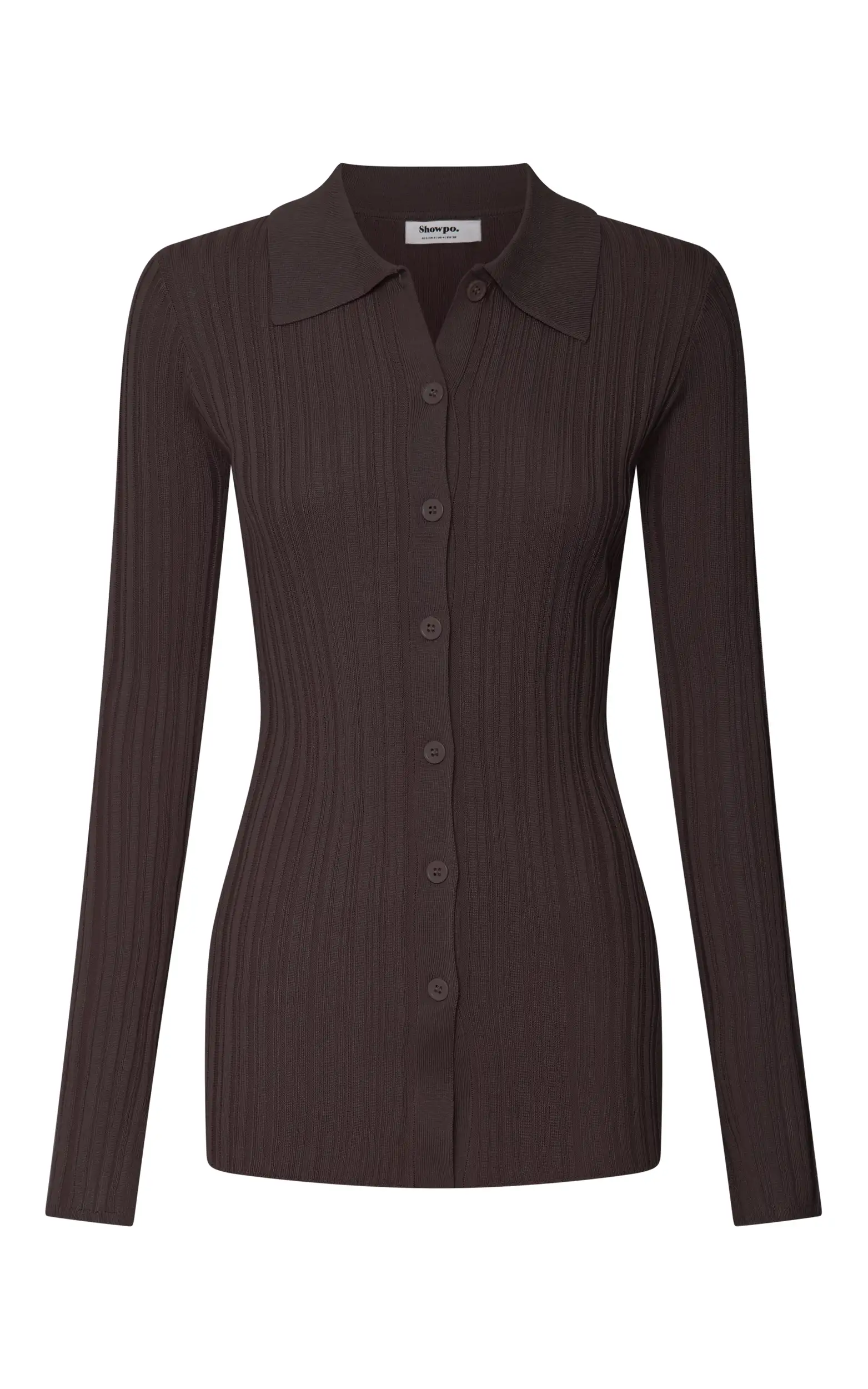 Kelsey Top - Button Through Long Sleeve Knitted Top in Chocolate 14 Kelsey Top - Button Through Long Sleeve Knitted Top in Chocolate