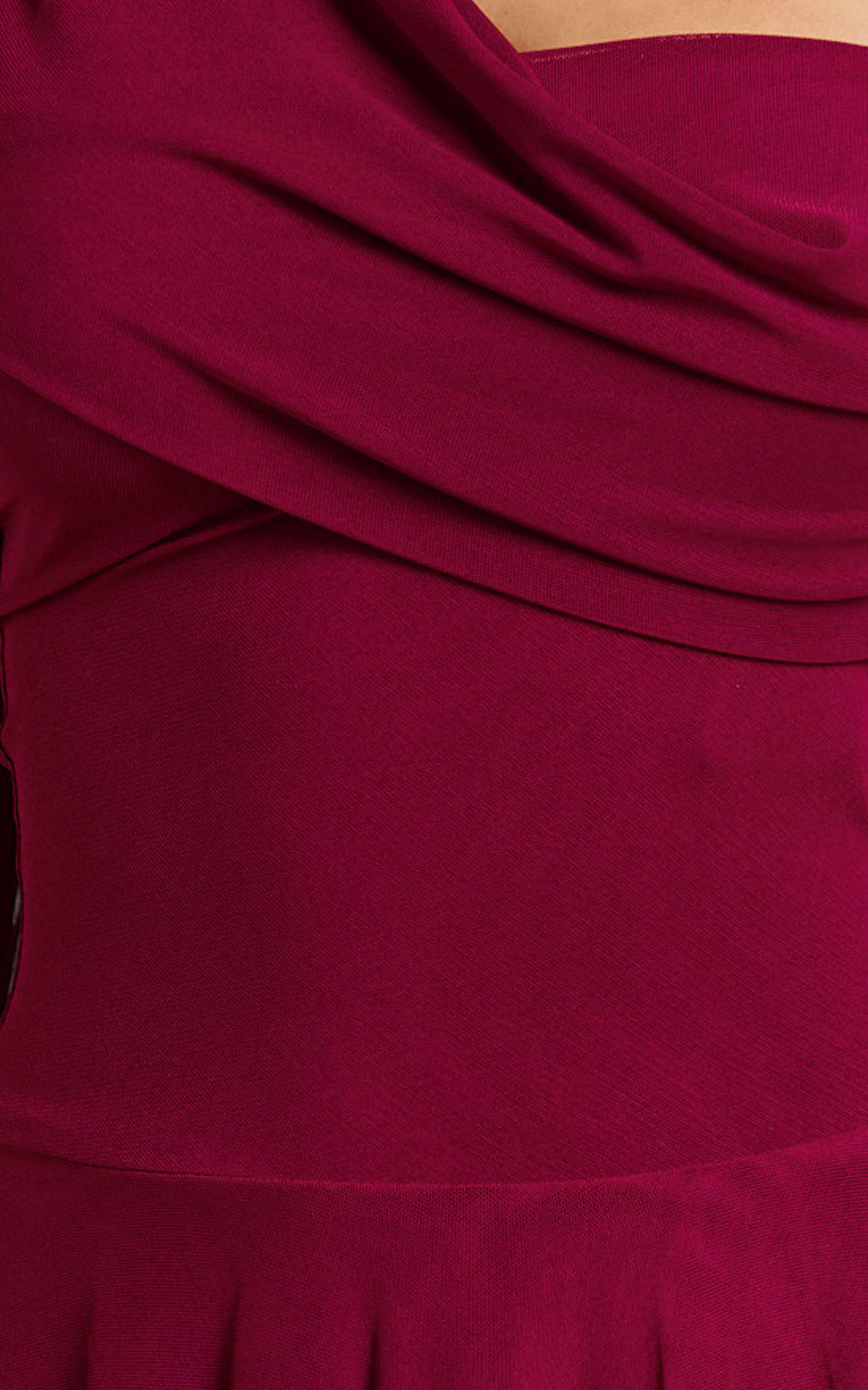 Karla Mini Dress - Asymmetric Tie Neck Fit And Flare Dress in Wine 14 Karla Mini Dress - Asymmetric Tie Neck Fit And Flare Dress in Wine