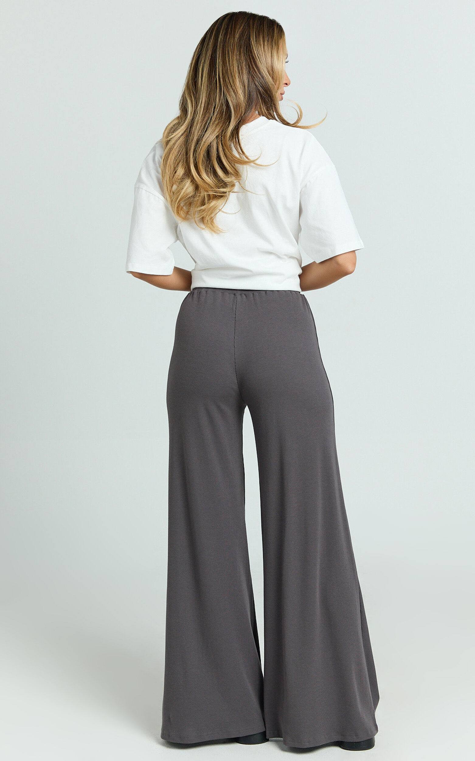 Amalthea Pants - High Waisted Jersey Rib Wide Leg Pants in Charcoal 13 Amalthea Pants - High Waisted Jersey Rib Wide Leg Pants in Charcoal