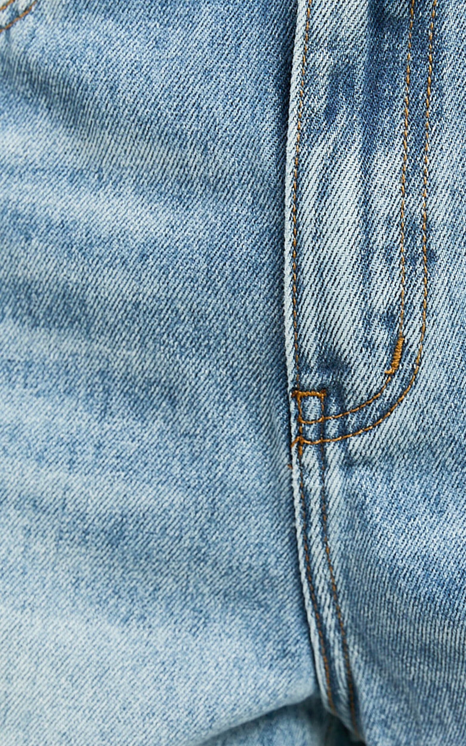 Tisdale Shorts - High Waist Frayed Hem Recycled Denim Mom Shorts in Mid Blue Wash 14 Tisdale Shorts - High Waist Frayed Hem Recycled Denim Mom Shorts in Mid Blue Wash