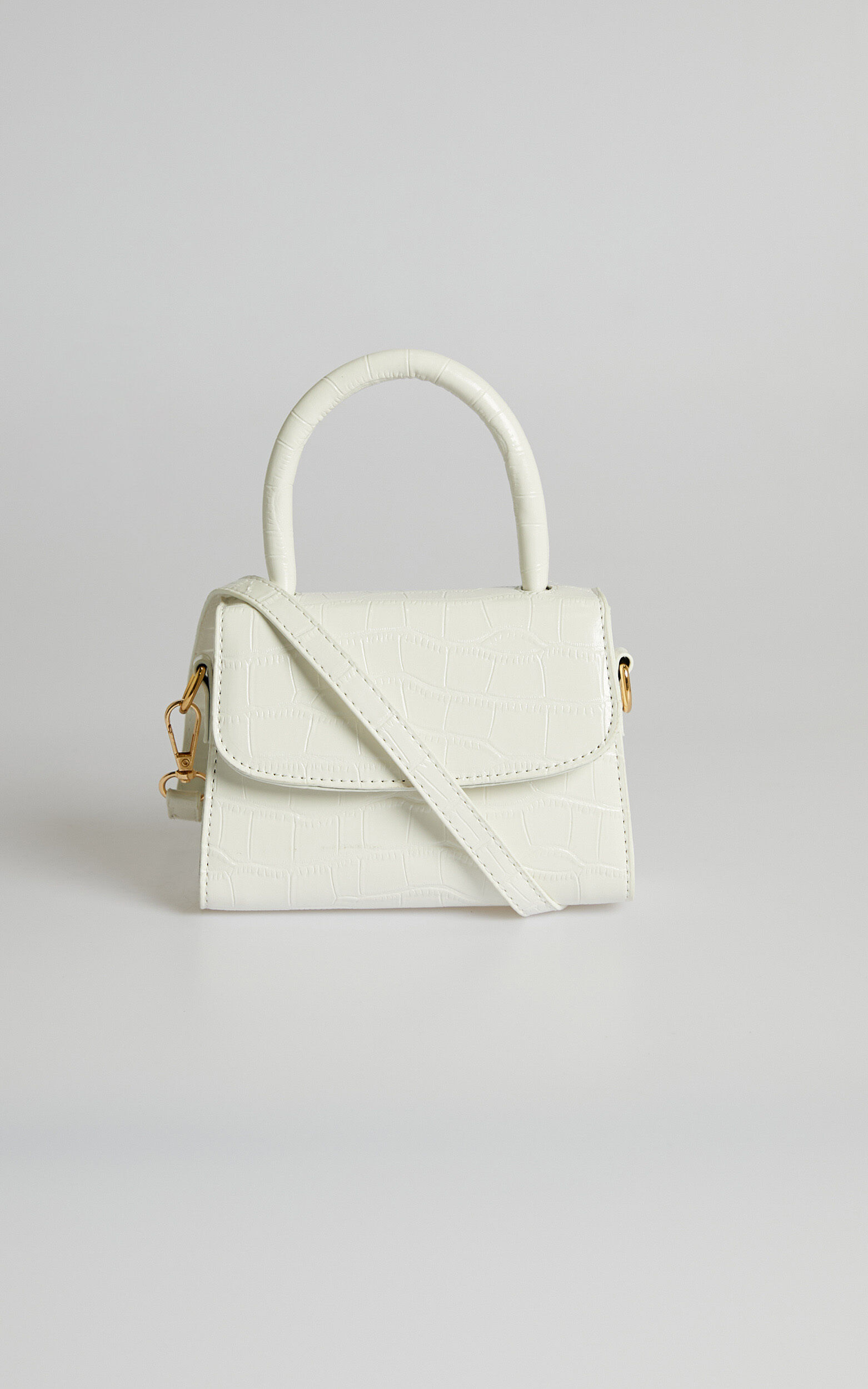 Lanielyn Mini Top Handle Crossbody Bag in White Croc 1 Lanielyn Mini Top Handle Crossbody Bag in White Croc