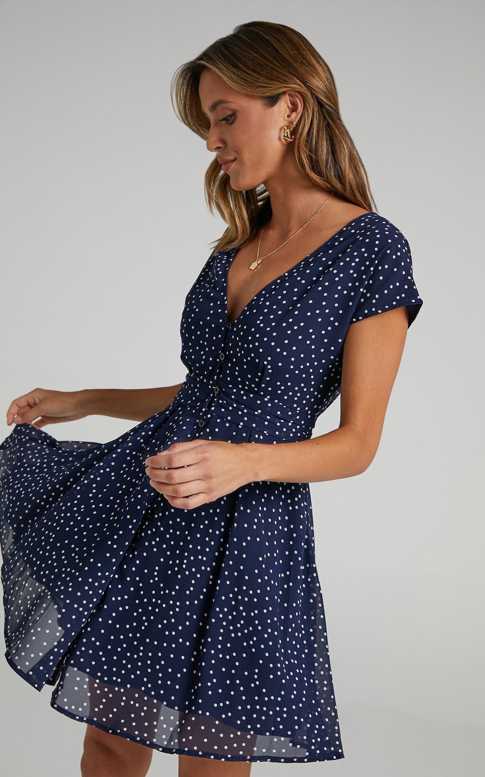 Hey Now Mini Dress In Navy Spot 1 Hey Now Mini Dress In Navy Spot