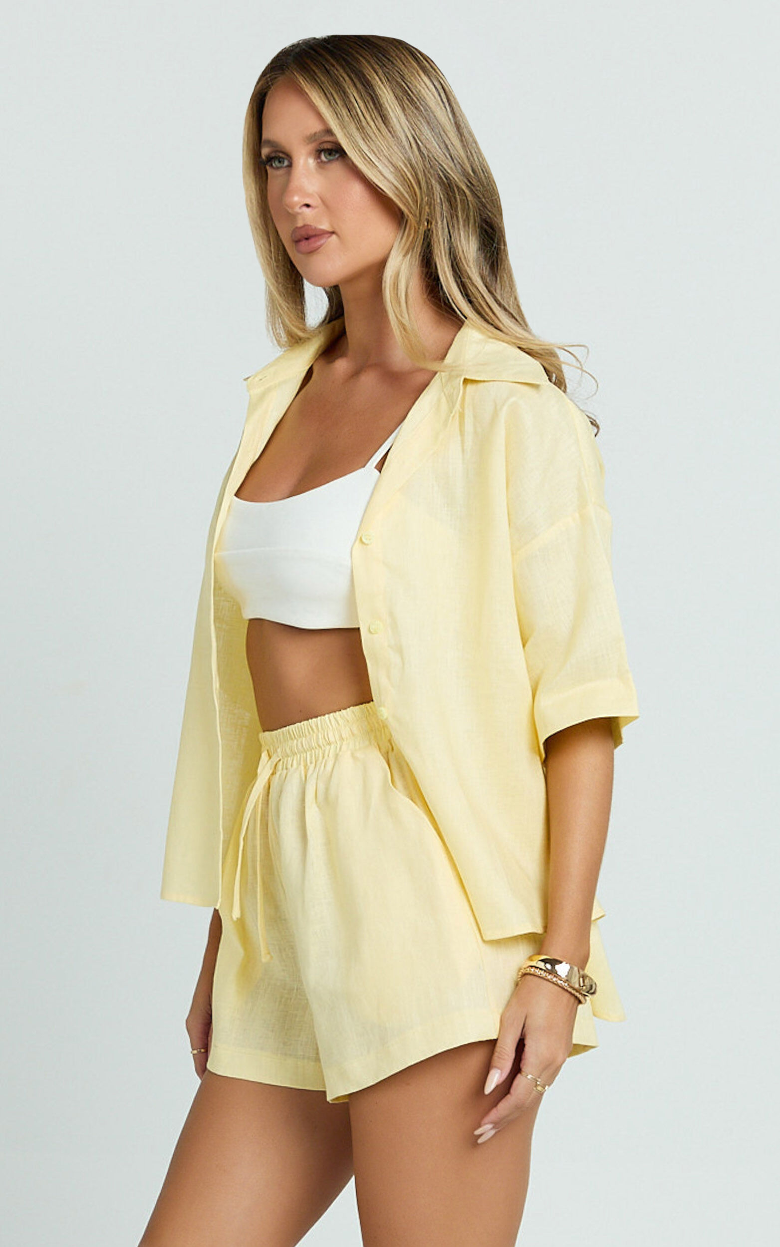 Ramona Top - Linen Short Sleeve Shirt in Lemon 11 Ramona Top - Linen Short Sleeve Shirt in Lemon