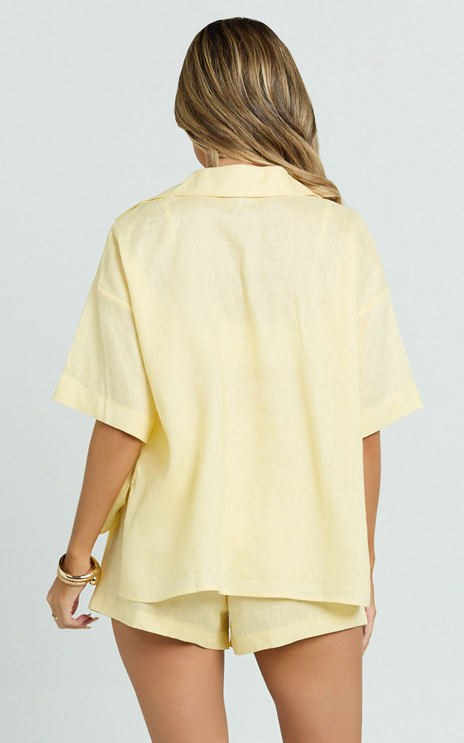 Ramona Top - Linen Short Sleeve Shirt in Lemon 13 Ramona Top - Linen Short Sleeve Shirt in Lemon