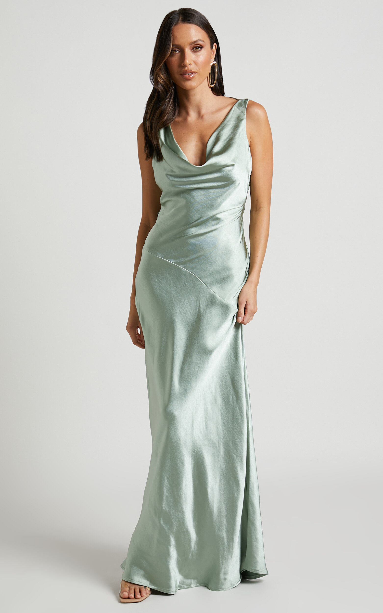 Adilah Maxi Dress - Cowl Neck Satin Dress in Pistachio 11 Adilah Maxi Dress - Cowl Neck Satin Dress in Pistachio