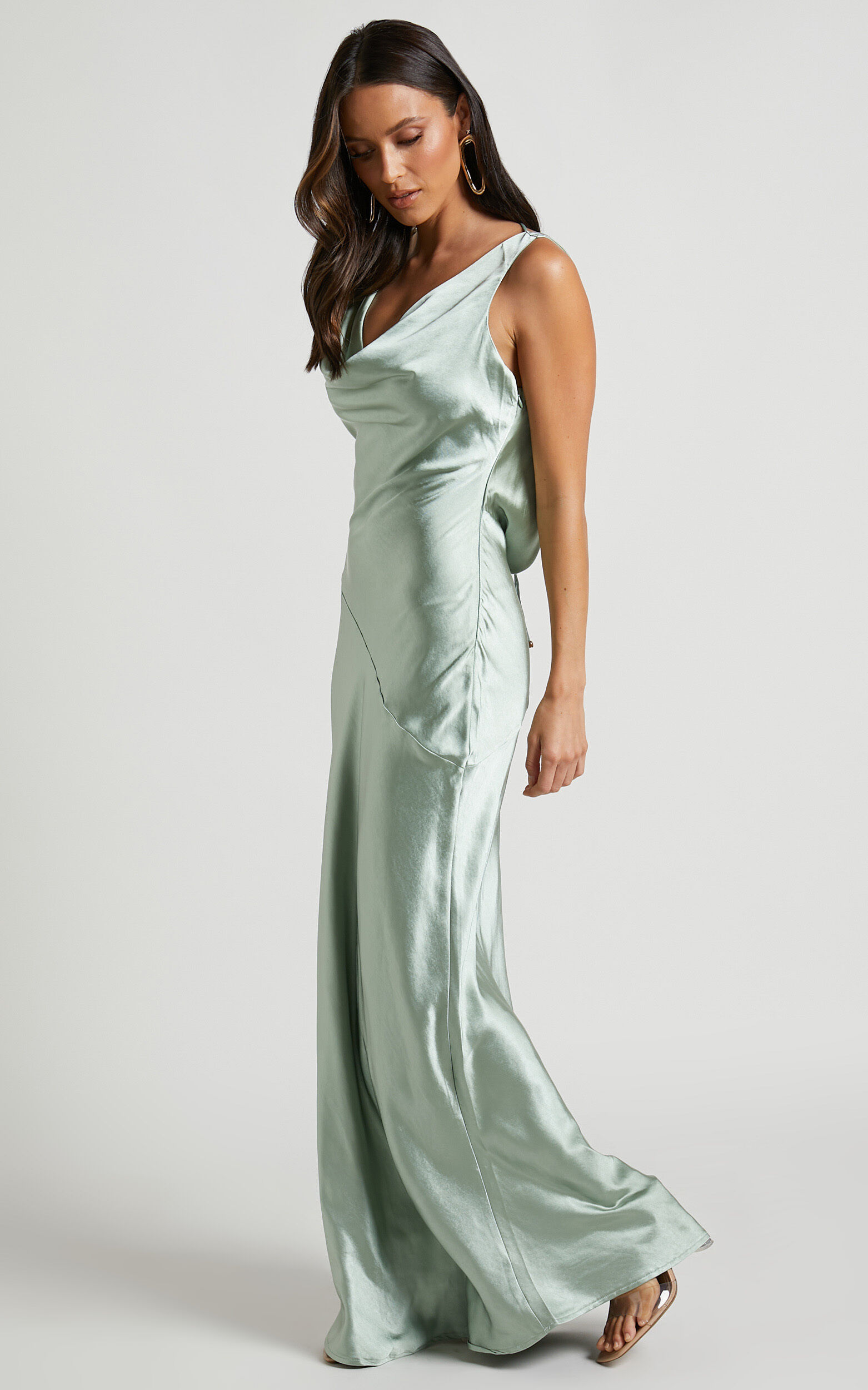 Adilah Maxi Dress - Cowl Neck Satin Dress in Pistachio 13 Adilah Maxi Dress - Cowl Neck Satin Dress in Pistachio
