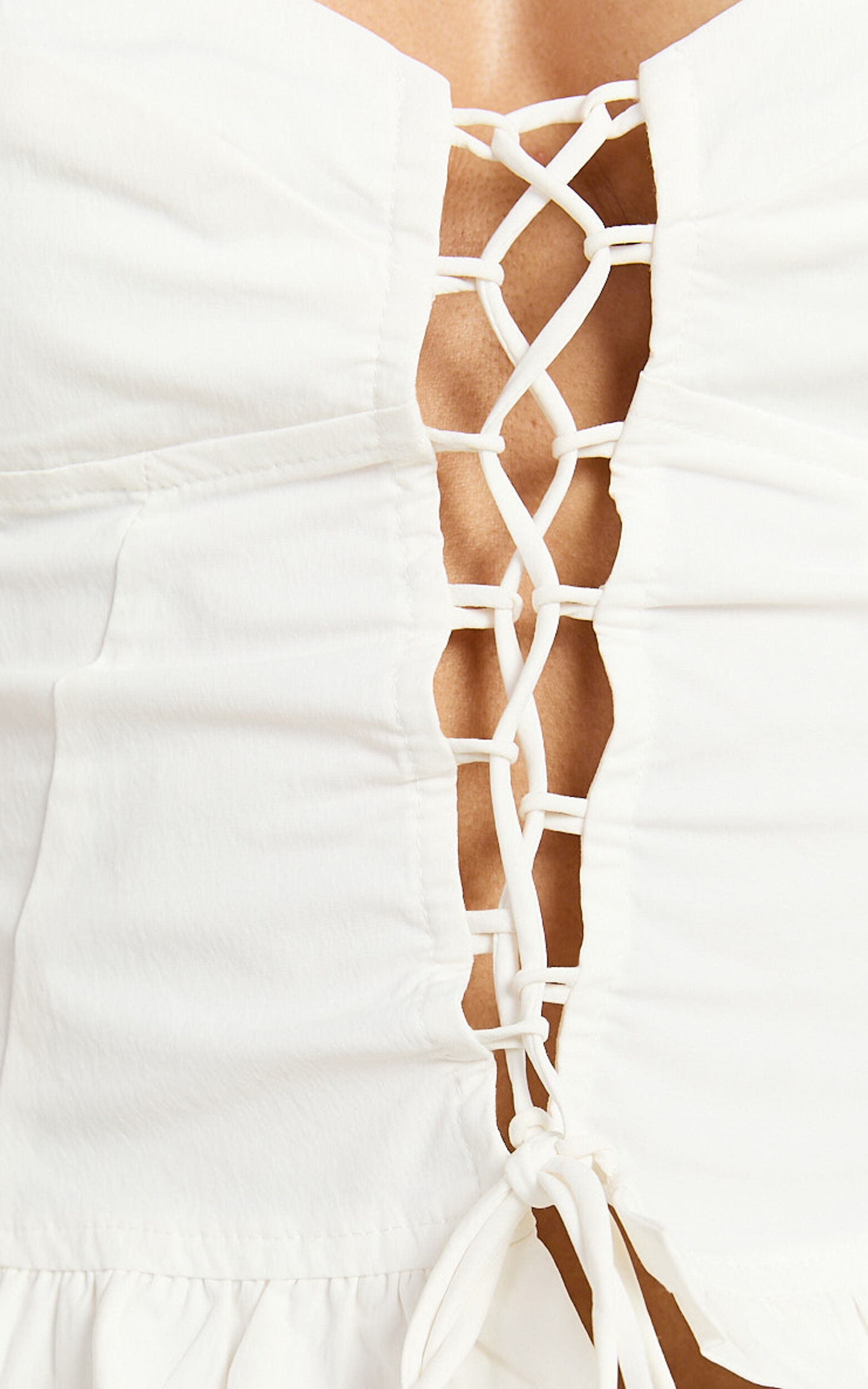 Nani Top - Lace Front Fitted Frill Hem Top in White 14 Nani Top - Lace Front Fitted Frill Hem Top in White