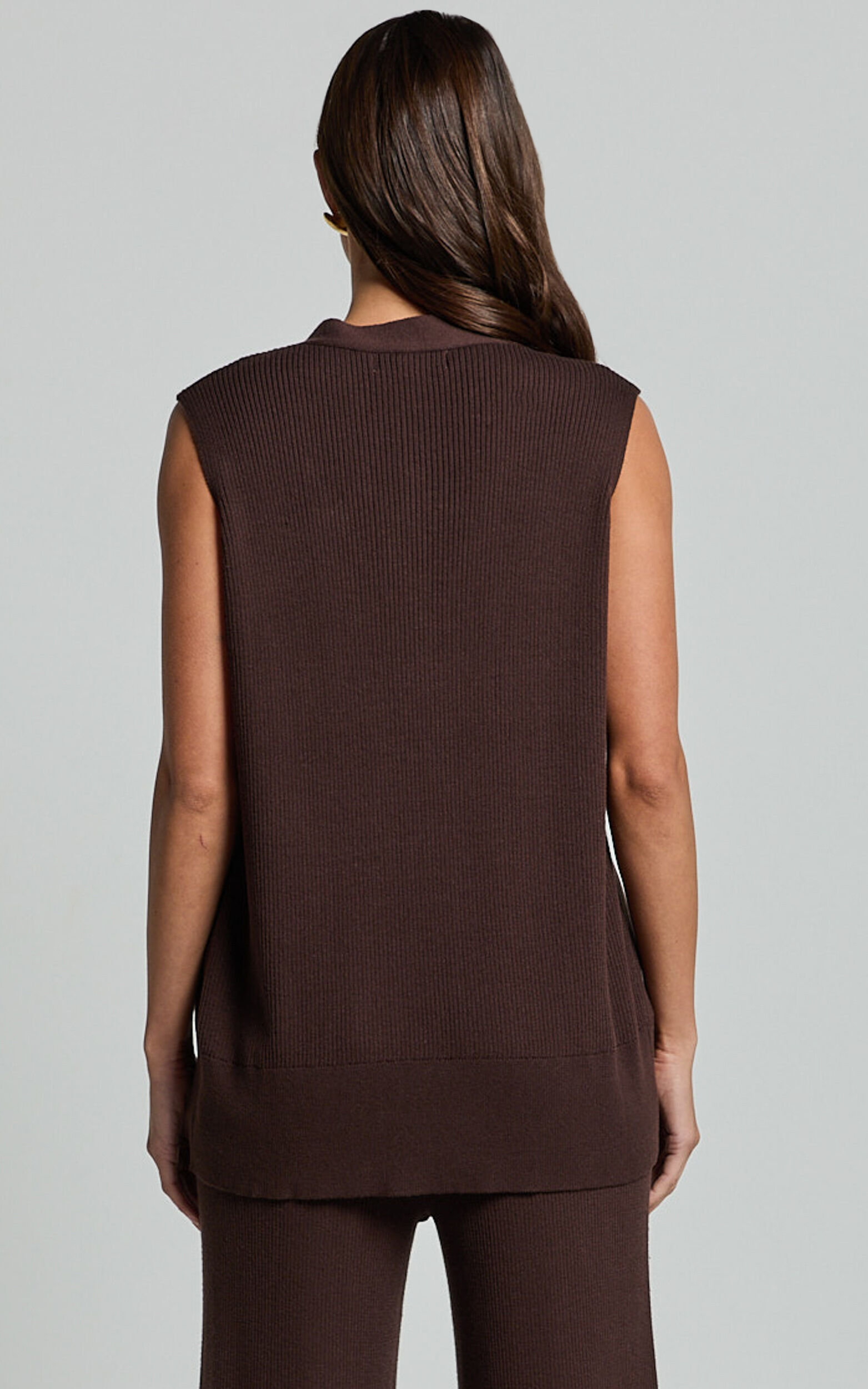 Sasha Top - Knitted Button Through V Neck Sleeveless Top in Chocolate 13 Sasha Top - Knitted Button Through V Neck Sleeveless Top in Chocolate